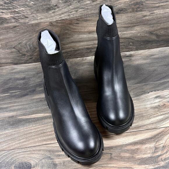 NIB Steve Madden 9.5M Hutch Stretch Lug Sole Chelsea Boots Black Faux Leather - Picture 4 of 11